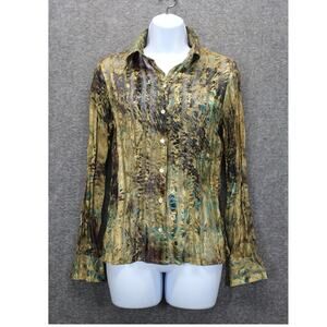 Womens Bellisimo Top Size Small Pleated Shimmer Mixed Animal Print Long Sleeve